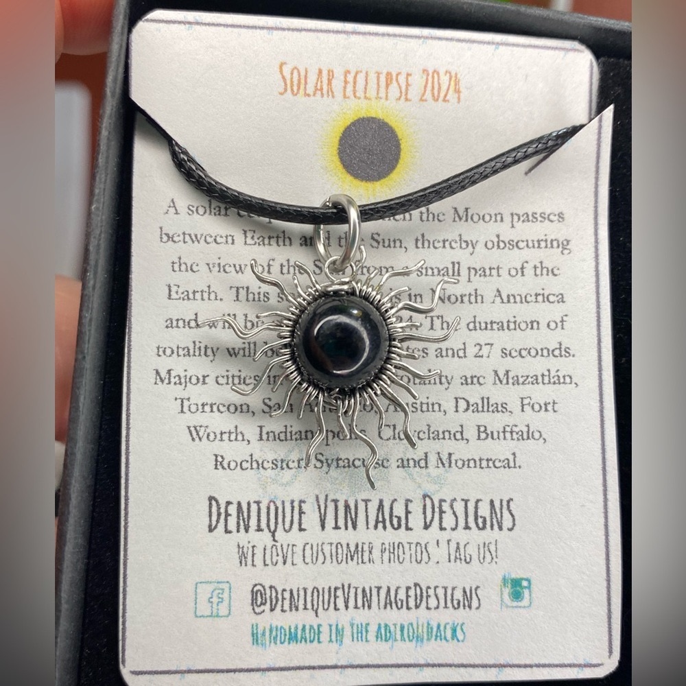 Solar Eclipse 2024 Sun Moon Pendant Necklace in steel, copper or bronze- fullsun